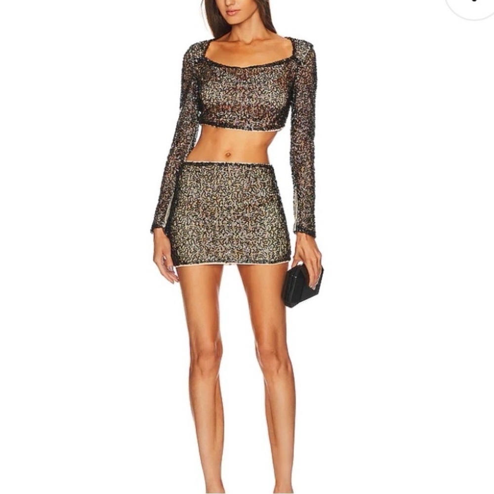 Michael Costello x Revolve Nadiya Sequin Embellished Black Mini Skirt Small